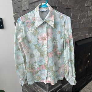 Vintage Pastel Floral Button-up Top